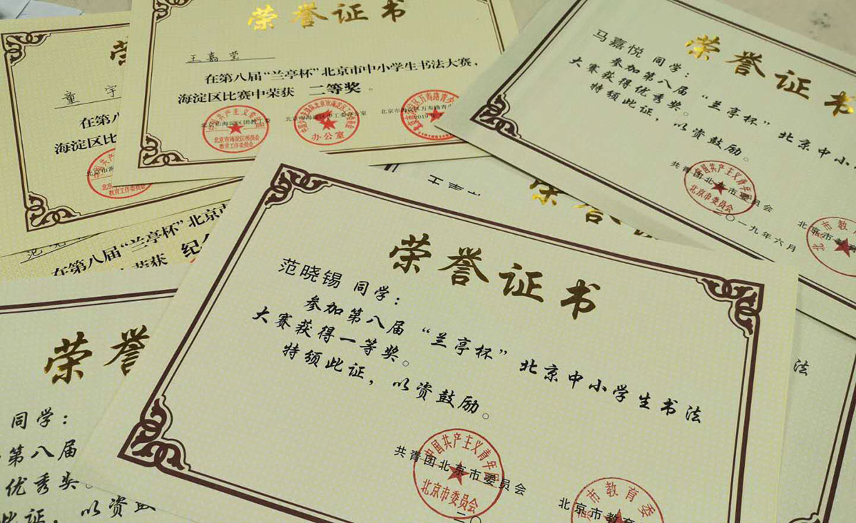 第八届“兰亭杯”北京中小学生书法 大赛 一等奖